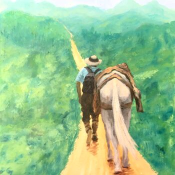 「On the road again -…」というタイトルの絵画 Laurence Blanchardによって, オリジナルのアートワーク, オイル ウッドストレッチャーフレームにマウント