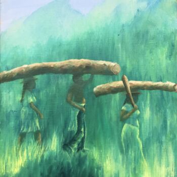 Pintura titulada "Logs journey in the…" por Laurence Blanchard, Obra de arte original, Oleo Montado en Bastidor de camilla d…