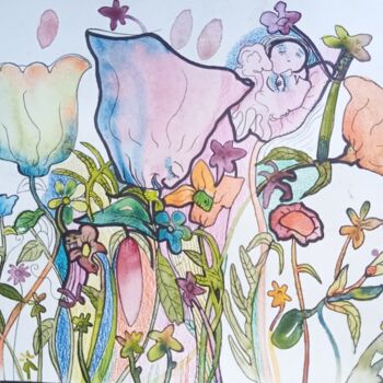 Peinture intitulée "Drôles de fleurs" par Laurence Bonnet, Œuvre d'art originale, Aquarelle