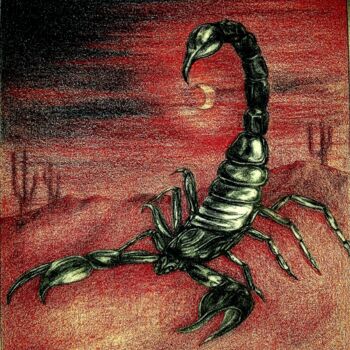 Drawing titled "Le scorpion" by Laurence Keriguy, Original Artwork, Pencil