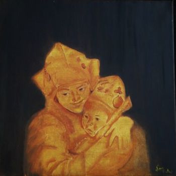Malerei mit dem Titel "La Mère et l'enfant" von Laurence Madec, Original-Kunstwerk