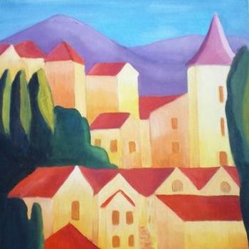 Malerei mit dem Titel "Village Provençal" von Laurence Madec, Original-Kunstwerk