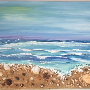 Painting titled "SEASIDE" by Laurent Arese, Original Artwork, Oil Mounted on Wood Stretcher frame