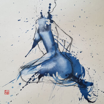 Tekening getiteld "Nu Bleu" door Laurent Bergues, Origineel Kunstwerk, Grafiet