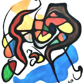 Картина под названием "Tribal-E355" - Laurent Bernard, Подлинное произведение искусства, Масло Установлен на Деревянная рама…
