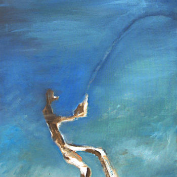 Painting titled "Le pêcheur" by Laurent Berthelot, Original Artwork, Oil