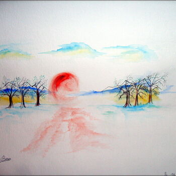 Peinture intitulée "Crépuscule d'hiver" par Laurent Boron, Œuvre d'art originale, Aquarelle