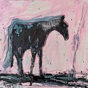 Painting titled "Le cheval noir" by Laurent Chabrillat, Original Artwork, Acrylic