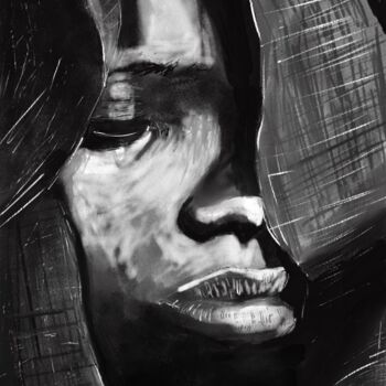 Gravures & estampes intitulée "jeune femme au foul…" par Laurent Chabrillat, Œuvre d'art originale, Peinture numérique