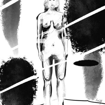 Dessin intitulée "nu debout" par Laurent Chabrillat, Œuvre d'art originale, Stylo gel