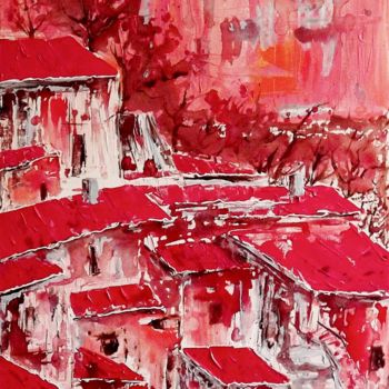 Painting titled "village" by Laurent Chabrillat, Original Artwork, Acrylic