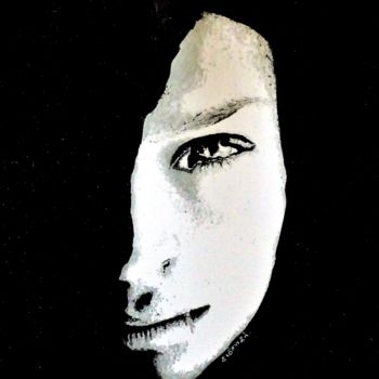 Drawing titled "demi visage" by Laurent Chabrillat, Original Artwork, Marker