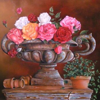 Painting titled "les roses" by Laurent Coquard, Original Artwork