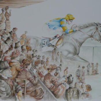 Painting titled "course de chevaux d…" by Laurent Coquard, Original Artwork