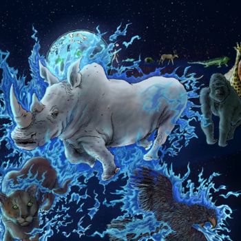 Digital Arts titled "Rhinocéros blanc" by Naturel Irtiched, Original Artwork, Digital Painting