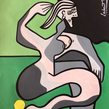 Malerei mit dem Titel "La femme du parc" von Laurent Folco, Original-Kunstwerk, Acryl