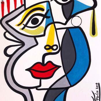 Malerei mit dem Titel "Portrait cubiste" von Laurent Folco, Original-Kunstwerk, Acryl