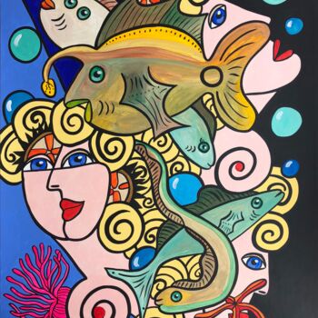Painting titled "Les poissons" by Laurent Folco, Original Artwork, Acrylic