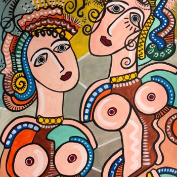 Pintura intitulada "Les deux femmes" por Laurent Folco, Obras de arte originais, Acrílico