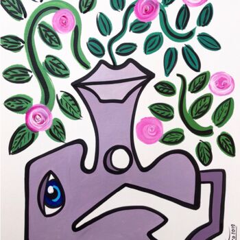 Schilderij getiteld "Le vase violet." door Laurent Folco, Origineel Kunstwerk, Acryl