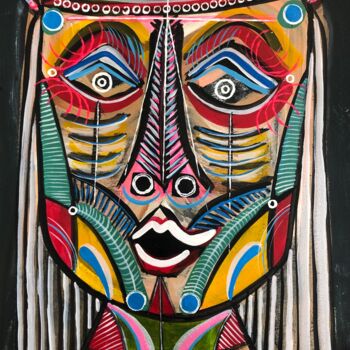 Malerei mit dem Titel "Le masque joyeux." von Laurent Folco, Original-Kunstwerk, Acryl