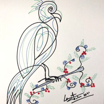Σχέδιο με τίτλο "Perroquet" από Laurent Folco, Αυθεντικά έργα τέχνης, Μαρκαδόρος