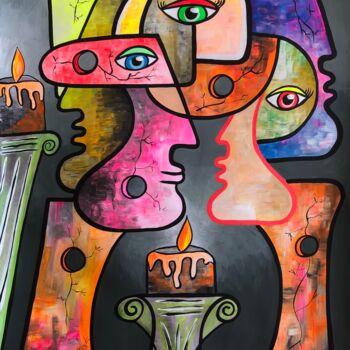 Painting titled "Les flammes" by Laurent Folco, Original Artwork, Acrylic