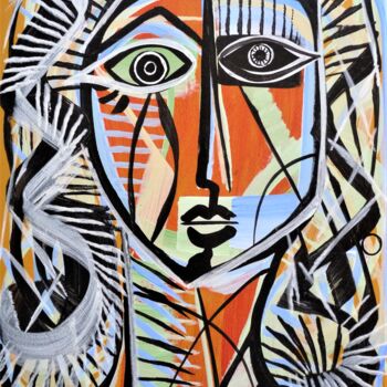 Painting titled "Portrait feminin cu…" by Laurent Folco, Original Artwork, Acrylic