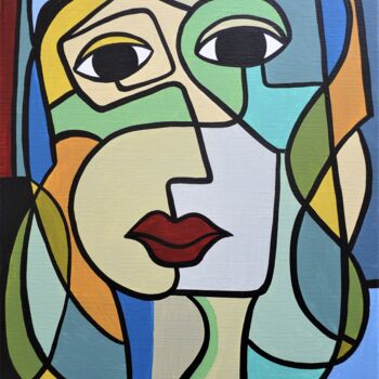 Painting titled "portrait cubiste" by Laurent Folco, Original Artwork, Acrylic