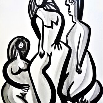 Painting titled "Les trois femmes." by Laurent Folco, Original Artwork, Acrylic