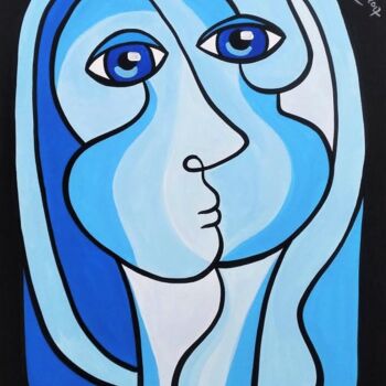 Ζωγραφική με τίτλο "La femme bleu." από Laurent Folco, Αυθεντικά έργα τέχνης, Ακρυλικό