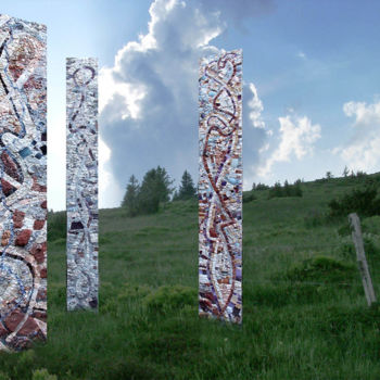 Skulptur mit dem Titel "3 personnages abstr…" von Laurent Hunzinger, Original-Kunstwerk, Mosaik