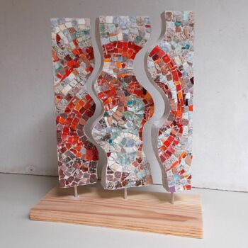 Sculpture titled "TRIO ROUGE" by Laurent Hunzinger, Original Artwork, Mosaic