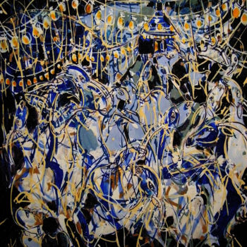 Pittura intitolato "bal-de-chevres-bleu…" da Laurent Hunzinger, Opera d'arte originale, Acrilico