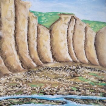 Tekening getiteld "Falaises de Normand…" door Laurent Lambert, Origineel Kunstwerk, Pastel