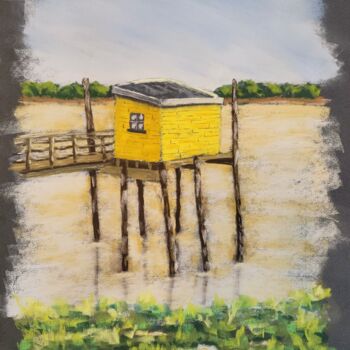 Dessin intitulée "La cabane de pêche" par Laurent Lambert, Œuvre d'art originale, Pastel