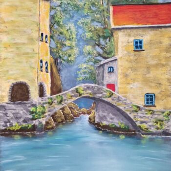 Drawing titled "Nesso, Italy" by Laurent Lambert, Original Artwork, Pastel