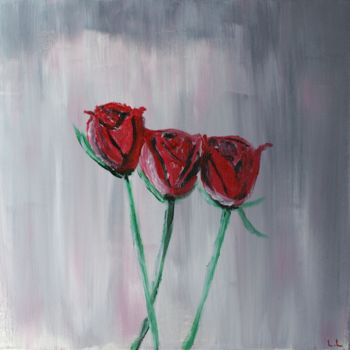 Painting titled "Trois Roses" by Laurent Leblanc, Original Artwork, Acrylic