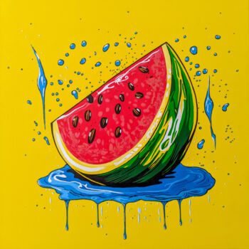 Painting titled "La pastèque 🍉" by Laurent Perazza, Original Artwork, Acrylic Mounted on Wood Stretcher frame