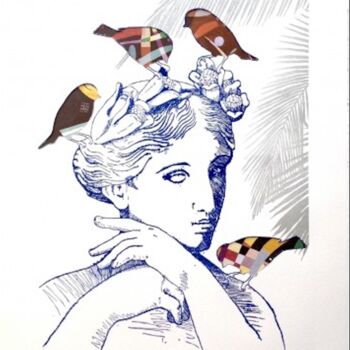 Printmaking titled "Les oiseaux de Kand…" by Laurent Perbos, Original Artwork, Xylography