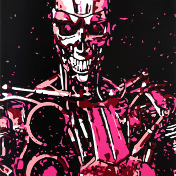 Painting titled "T-800 Mr Pink" by Laurent Roybet, Original Artwork, Spray paint Mounted on Wood Stretcher frame