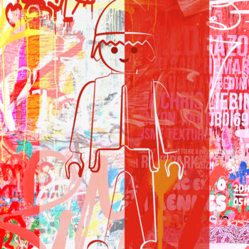 Digitale Kunst mit dem Titel "Play74" von Laurent Sanchez, Original-Kunstwerk, Digitale Collage Auf Keilrahmen aus Holz mont…