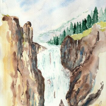 Pintura intitulada "Cascade" por Laurent Senechau, Obras de arte originais, Aquarela