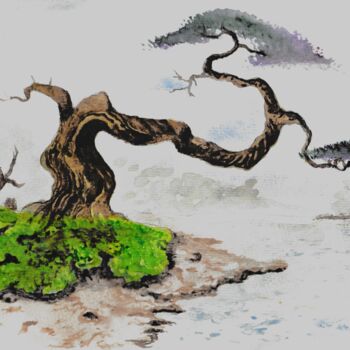 Peinture intitulée "Arbre au bord du lac" par Laurent Senechau, Œuvre d'art originale, Aquarelle