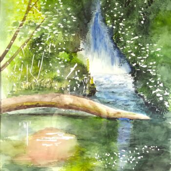 Painting titled "Brocéliande" by Laurent Senechau, Original Artwork, Watercolor