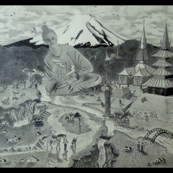 Printmaking titled "Fujiyama" by Laurent Berthe, Original Artwork, Pencil