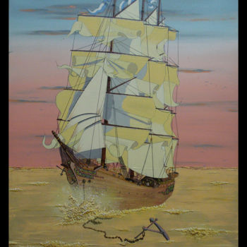 Malarstwo zatytułowany „Ancré sur une mer d…” autorstwa Laurent Berthe, Oryginalna praca
