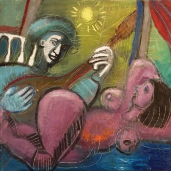 Pintura titulada "Le poète à la mando…" por Laurent Chimento, Obra de arte original, Oleo Montado en Bastidor de camilla de…