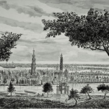Drawing titled "dutch landcape" by Laurent De Troïl, Original Artwork, Ink