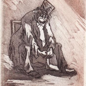 Gravures & estampes intitulée "clown triste" par Laurent Robert, Œuvre d'art originale, Gravure